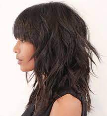 Brunette Shag With Straight Bangs Modern Shag Haircut Long Shag Haircut Thick Hair Styles
