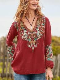 Casual Floral V Neck Long Sleeve Shirt Top Tops Casual V Neck Blouse Shirts In 2020 Fashion Bohemian Blouses Long Sleeve Casual