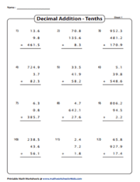 adding multiple decimals worksheets