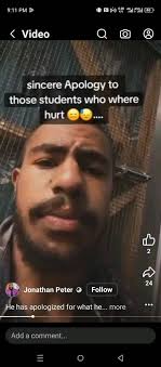 this guy needs part 2 of his video 9:11 PM B מ 4G 45G1 all 48 Video sincere  Apology to those students who where hurt 2 Jonathan Peter Follow 24 He has