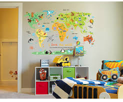 Cartoon Animal World Map Wall Sticker Children Bedroom Classroom Background Wall Decoration Wall Decals By Kidswal Map Wall Decal World Map Wall Kids World Map