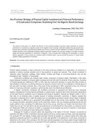 Maybe you would like to learn more about one of these? Pdf Hire Purchase Strategy Of Physical Capital Investment And Financial Performance Of Construction Companies Illustrating From The Nigerian Stock Exchange