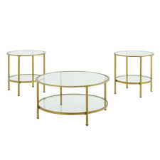 Coffee and accent table sets. Crosley Furniture Crosley Aimee 3 Piece Round Glass Top Accent Coffee Table Set In Soft Gold