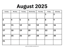 August Calendar 2025 Days