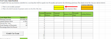 Solved Car Loan Amortization Complete The Loan Amortizati