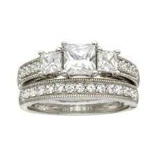 Brilliance Sterling Silver Simulated Diamond Bridal Set Ring Walmart Com Bridal Ring Sets Diamond Bridal Ring Sets Bridesmaid Jewelry Sets