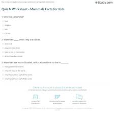 These trivia questions add variety to the quiz, even if animals aren't the main topic. Quiz Worksheet Mammals Facts For Kids Study Com
