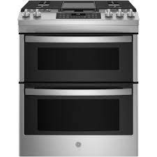 A combined double oven capacity of 6.6 cubic feet. Ge 30 In 6 7 Cu Ft Slide In Double Oven Gas Range With Steam Cleaning Oven In Stainless Steel Jgss86spss The Home Depot