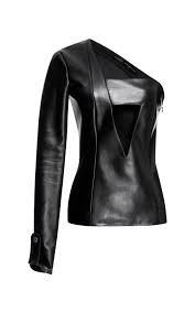 Asymmetric One Sleeve Leather Top By Anthony Vaccarello Moda Operandi Black Leather Top Leather Top Black Bandeau Top