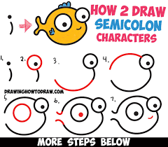 How To Draw Cute Cartoon Characters From Semicolons Easy Step By Step Drawing Tutorial For Kids How To Draw Step By Step Drawing Tutorials Simple Cartoon Drawing For Kids Drawn Fish