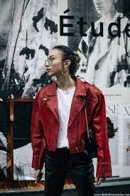 Pfw Day 6 Oversized Leather Jacket And 80s Glam Rock The Fashion Cuisine Red Leather Jacket Outfit Fashion Leather Jacket