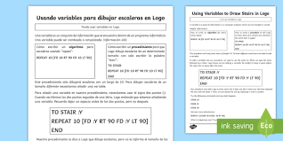 This page provides all possible translations of the. Using Variables To Draw Stairs In Logo Worksheet English Spanish