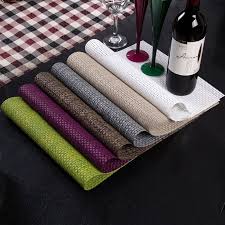Placemats have a bias edge. New 4pcs Set Thickening Solid Color Pvc Texlin Placemats Tapete Vinyl Place Mats For Table Heat Resistant Dining Table In Kitchen Kitchen Table Black Placemats