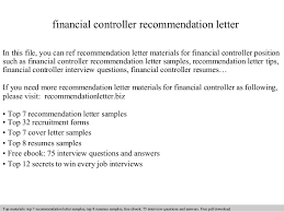 Tips for writing a cover letter. Financial Controller Recommendation Letter