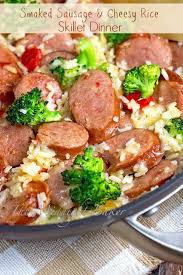 Smoked Sausage Cheesy Rice The Midnight Baker Smoked Sausage Recipes Sausage Dishes Cheesy Rice Recipes