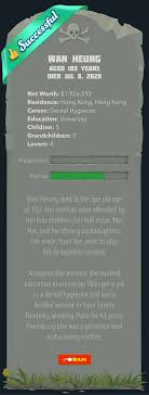 I Just Died In Bitlife At Age 103 While Playing As Wan Heung I Am Addicted To This Life Sim In 2020 Dental Hygienist Education School Psychologist Executive Education