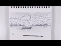 تعلم كيف ترسم سفينة وغيوم بالقلم الجاف الاسود landscape drawings tapestry