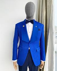Mens red tuxedo jacket floral pattern with black shawl lapel. Shop Royal Blue Floral Pattern Jacquard Shawl Lapel Blazer Suit Deji Kola