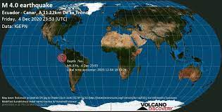 Un sismo de 4,1 grados de magnitud en la escala de richter se registró hoy en la provincia de el oro, en el sur de ecuador, sin que hasta el momento se haya informado de víctimas o daños materiales. Informe Sismo Terremoto Moderado Mag 4 0 Canton Canar 11 Km S Of La Troncal Provincia Del Canar Ecuador Friday 04 Dec 2020 3 Reportes De Los Usuarios Volcanodiscovery