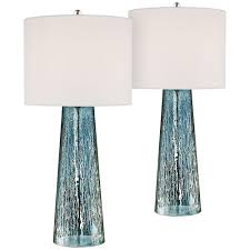 360 Lighting Coastal Table Lamps Set Of 2 Mercury Glass Tapered Column White Drum Shade For Living Room Family Bedroom Walmart Com Glass Tapers Lamp Sets Blue Glass Lamp