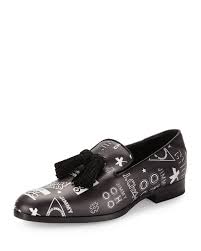 Black And White Loafers Mens Foxley Multi Logo Print Tassel Loafer Black White Jimmy Choo Shoes Mens Dress Shoes Men Loafers