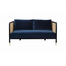Canapé type chaise longue en velours bleu marine avec espace de rangement. Canape Cannage 160 De Red Edition Tissu Velours Bleu Marine