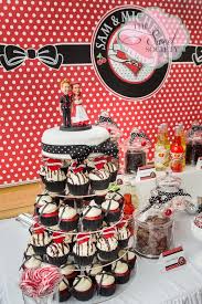 Rockabilly Wedding Candy Buffet With Cupcake Tower Wedding Cake Candy Buffet Wedding Rockabilly Wedding Wedding Cake Rock