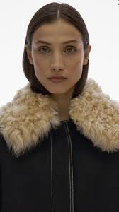 Helmet Lang Shearling Collar Black Wool Coat Sz XS AUTHENTIC NWT