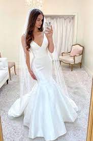 Vestido De Novia 2020 Satin V Neck Wedding Gown Mermaid Style Satin Mermaid Wedding Dress Wedding Dresses Wedding Gowns Mermaid