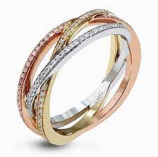 Simon G 18kt White Rose Yellow Gold Intertwined Band Rings Image 2 Fashion Rings Right Hand Rings Diamond Jewelry