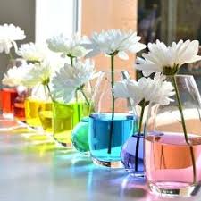 Rainbow slice and bake cookies. Create An Inexpensive And Easy Centerpiece Using Food Coloring And Simple White Flowers In Bud Vase Rainbow Centerpiece Easter Centerpieces Simple Centerpieces