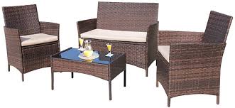What should you consider when selecting patio furniture? Amazon Com Homall 4 Pieces Outdoor Patio Furniture Sets Rattan Chair Wicker Set Outdoor Indoor Use Backyard Porch Garden Poolside Balcony Furniture Sets Clearance Brown And Beige Furniture Decor