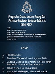 Pegawai yang meninggalkan tugas tanpa kelulusan cuti terlebih dahulu boleh dianggap tidak hadir bertugas dan tindakan tatatertib boleh diambil. Pengenalan Kpd Undang Undang Dan Peraturan Berkait Pdrm Ppt
