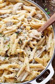Seared Chicken Strips Are Mixed Through This One Pot Creamy Mushroom Chicken Pasta With Garlic Mushrooms And Pa Recipes Creamy Mushroom Chicken Chicken Pasta