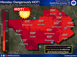 High temperatures may range from 107 and 113 degrees. Dangerous Heat Continues As National Weather Service Issues Excessive Heat Warning San Marcos Record