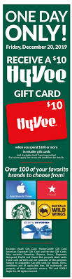 Because all people want to have at least one card. Expired Hy Vee Get 10 Gift Card With 100 Third Party Gift Card Purchase 12 20 Only Doctor Of Credit