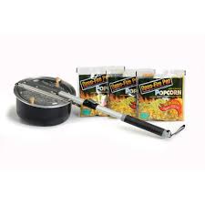 Open Fire Pop 4 Piece Aluminum Black Outdoor Popcorn Popper With 3 All Inclusive Popping Kits 27005ds The Home Depot Campfire Popcorn Popcorn Popper Open Fires
