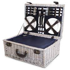 Luxury tweed 4 person picnic wicker hamper basket. 6 Person Wicker Picnic Basket Bluefor Sale