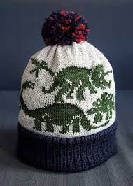 Dinosaur Bobble Hat Colorwork Knitting Patterns Kids Knitting Patterns Colorwork Knitting