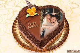 Chocolate Heart Cake For Lover With Photo Frame Happy birthday cake images hd. chocolate heart cake for lover with