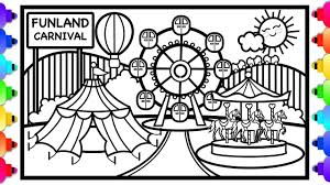 How To Draw A Carnival For Kids Amusement Park Coloring Page Coloring Pages Kids Artwork Ride Drawing