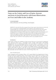 Pdf Notes On The Variety And Uses Of Satire Sarcasm And Irony In Social Research With Some Observations On Vices And Follies In The Academy