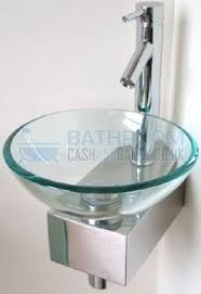 Cloakroom Sink Glass Wash Basin Small Compact Clear Round 310 Corner Inc Bottle Trap Click Clack Waste Tap By Glassba Glass Basin Wash Basin Washbasin Design