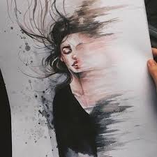 Woman Melting Away Black Hair Blouse Watercolour Painting Cute Drawing Ideas In 2020 Illustration Art Drawing Draw On Photos Cool Drawings