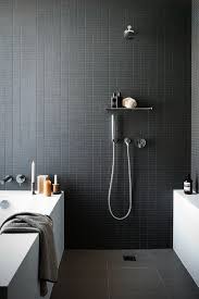 Small Matt Black Rectangle Tiles Laid In A Grid Pattern This Bathroom Is So Cool And Those Bathroom Design Black Bathroom Design Trends Bathroom Inspiration