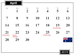 April 2019 Australia Holidays Calendar April April2019 April2019calendar 2019holidays 2019 Calendar Holiday Calendar Federal Holiday Calendar