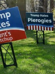 Vinyl mounted on corrugated plastic. Man S Anti Trump Signs Celebrate Pittsburgh Icons Customs Whp