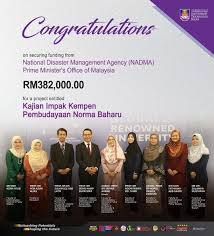 With malaysia's national platform involving different stakeholders across the government and private divisions, resources to curtail risk factors were provided and sustainable development. Uitm Official On Twitter Congratulations On Securing Funding From National Disaster Management Agency Nadma Prime Minister S Office Of Malaysia Rm382 000 00 For A Project Entitled Kajian Impak Kempen Pembudayaan Norma Baharu Uitmdihatiku Https
