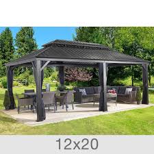 Messina Galvanized Steel Roof Sun Shelter In Dark Gray Backyard Pavilion Backyard Gazebo Patio Gazebo