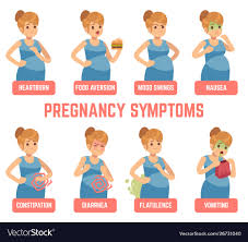 Pregnancy Symptoms Early Signs Pregnant Woman Vector Image